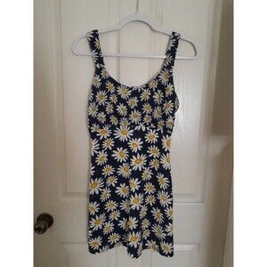 Vintage Y2K Up Front Blue With White Daisy Mini  Dress . Bust 32". B32
